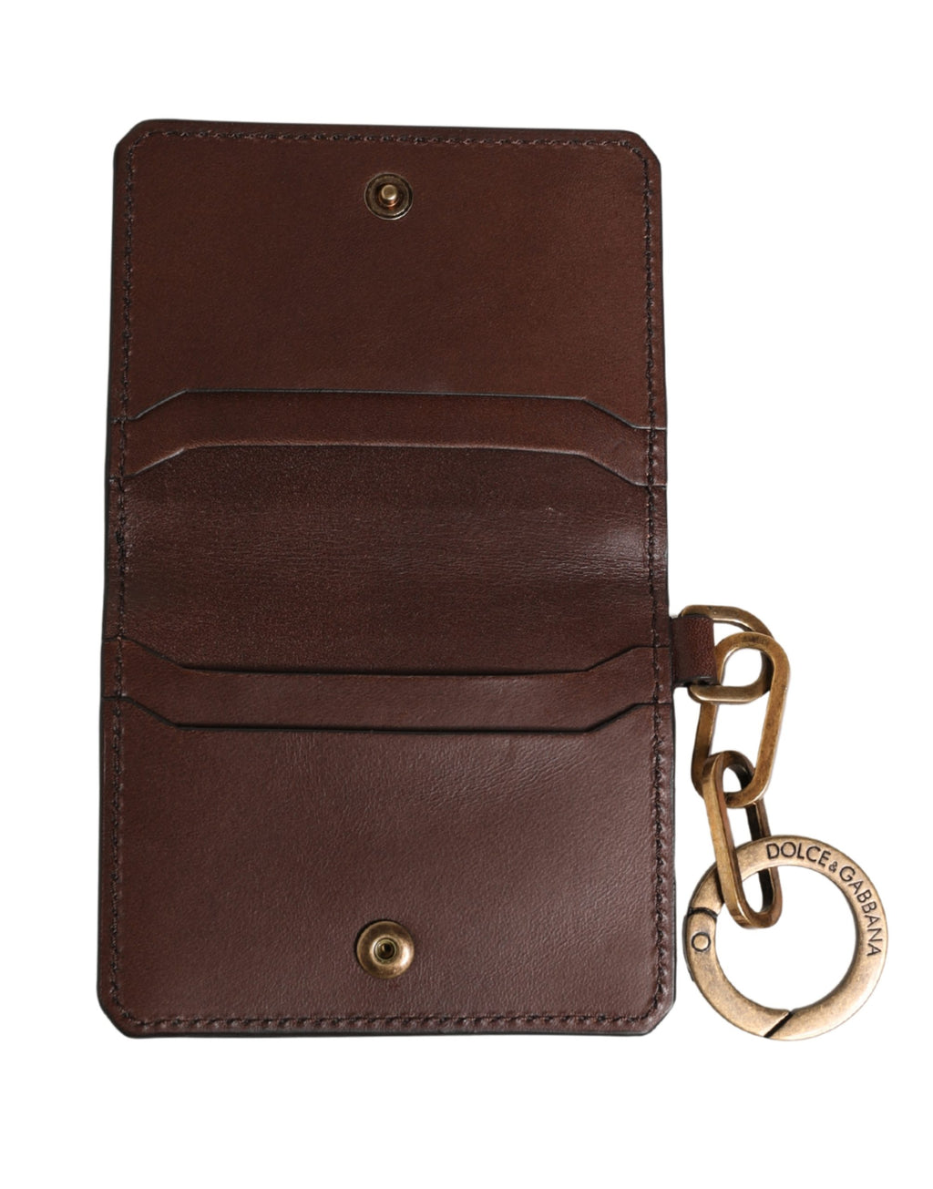 Brown Leather Logo Embossed Key Chain Card Holder Wallet
