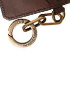 Brown Leather Logo Embossed Key Chain Card Holder Wallet