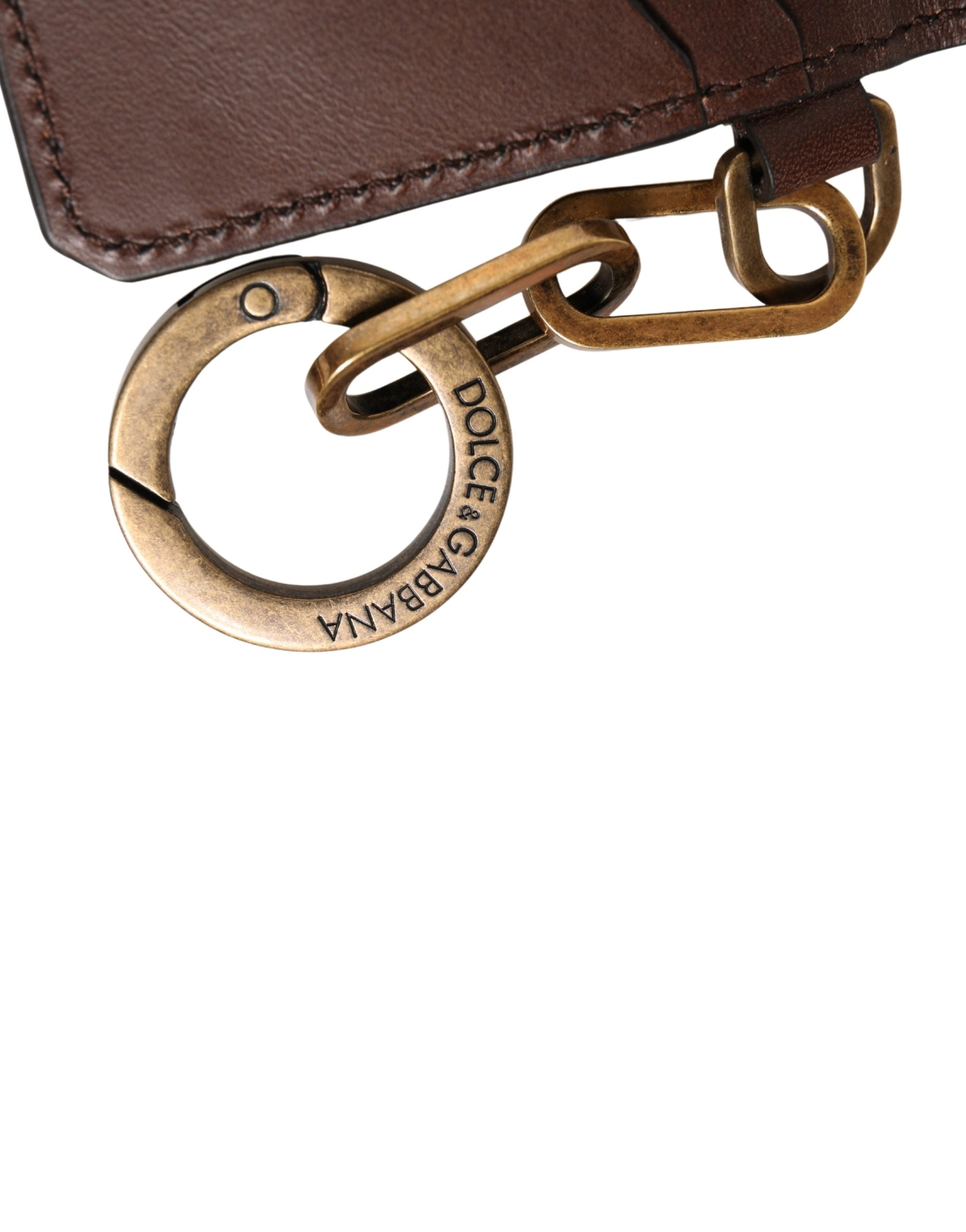 Brown Leather Logo Embossed Key Chain Card Holder Wallet