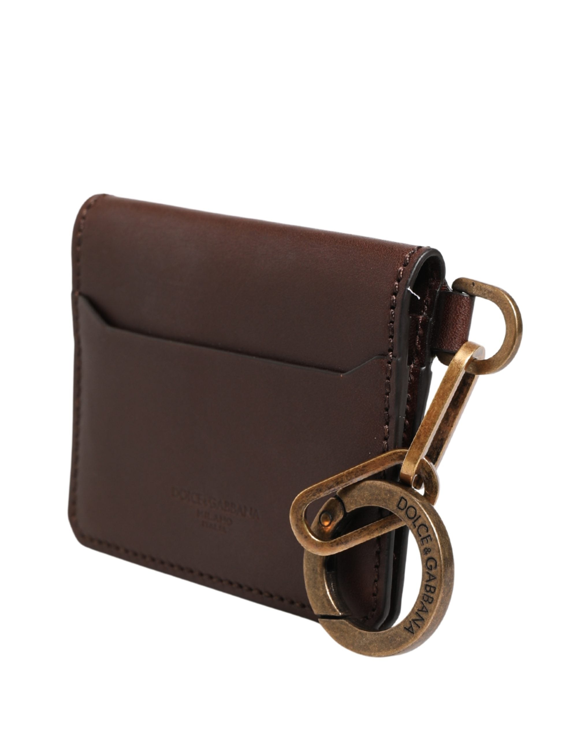 Brown Leather Logo Embossed Key Chain Card Holder Wallet