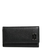 Black Leather Silver Metal Logo Plaque Trifold Keyring