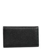 Black Leather Silver Metal Logo Plaque Trifold Keyring