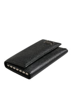 Black Leather Silver Metal Logo Plaque Trifold Keyring