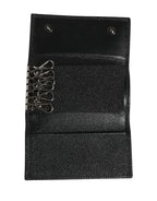 Black Leather Silver Metal Logo Plaque Trifold Keyring