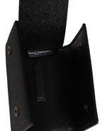 Black Leather Silver Metal Logo Plaque Trifold Keyring