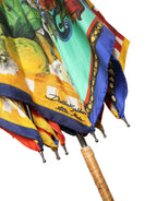 Multicolor Carretto Siciliano Print Collapsible Umbrella