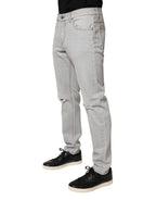 Light Gray Ripped Cotton Regular Denim Jeans