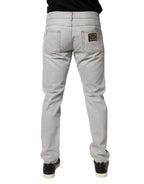 Light Gray Ripped Cotton Regular Denim Jeans