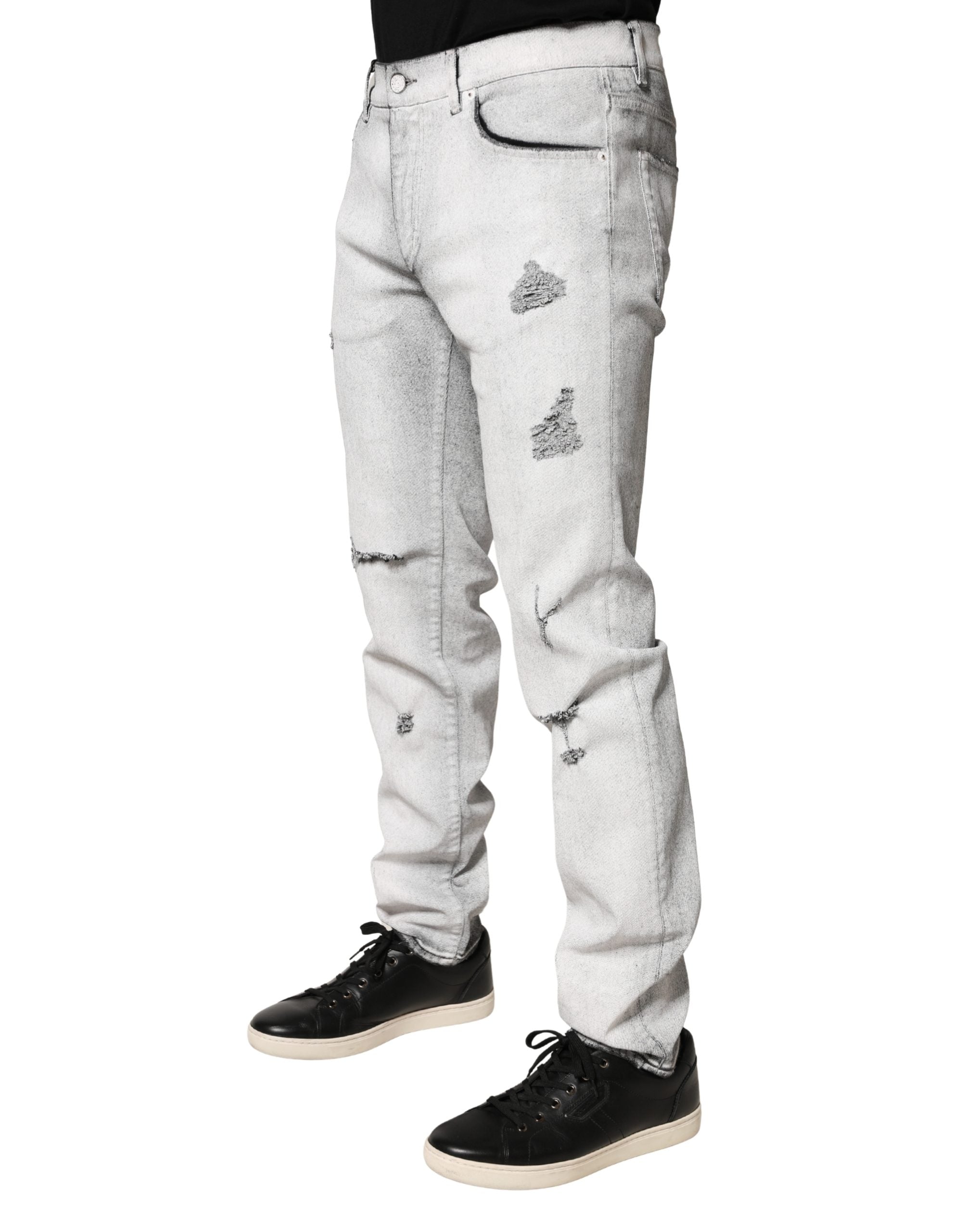 Light Gray Distressed Skinny Men Denim Jeans