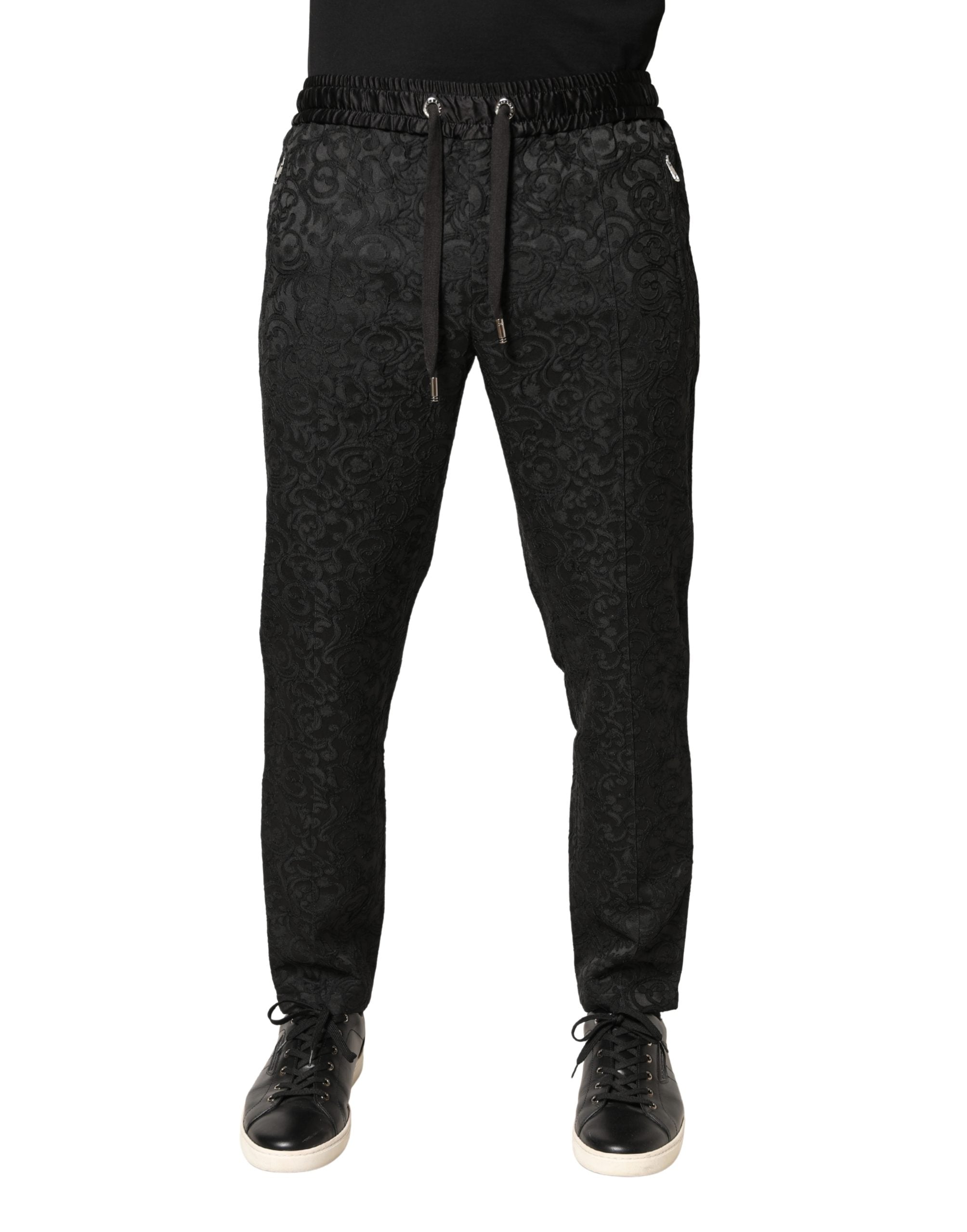 Black Floral Brocade Skinny Men Dress Pants