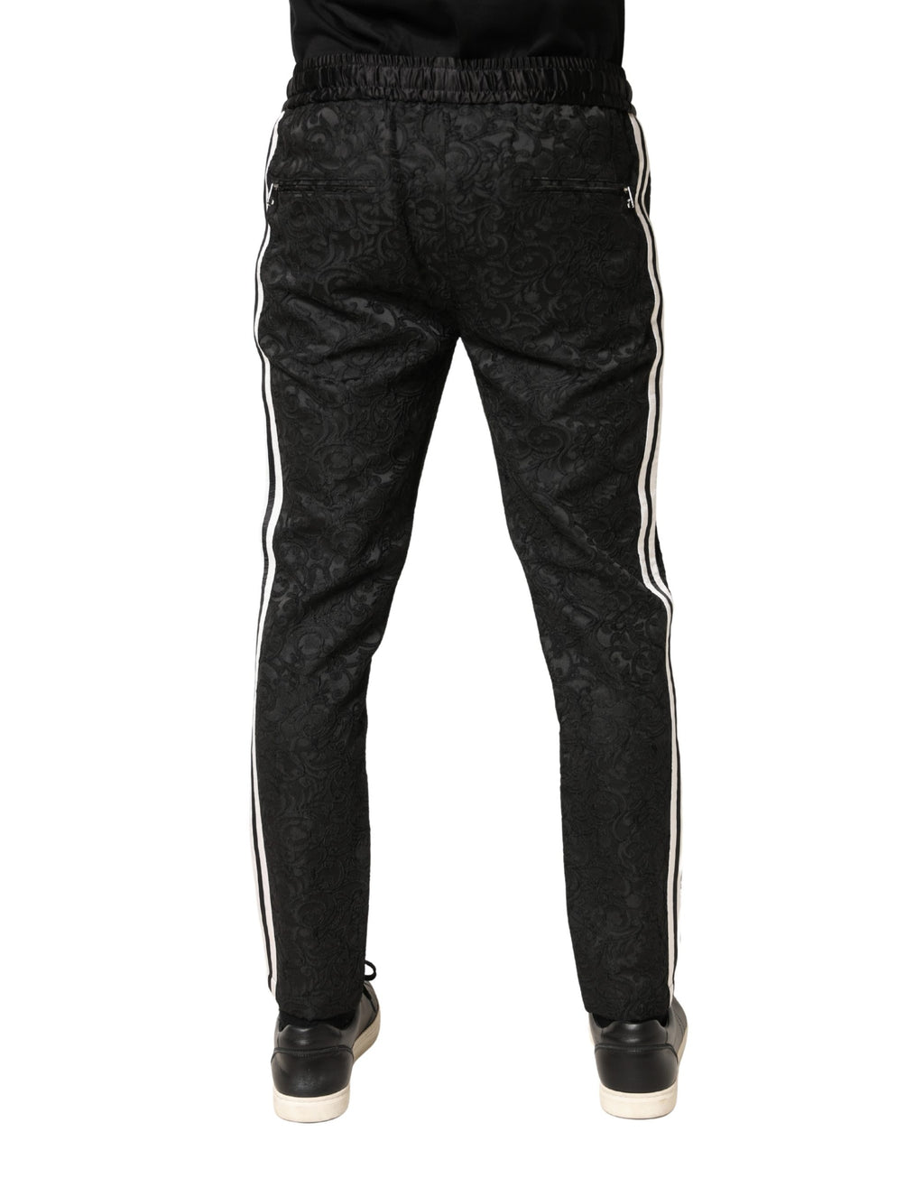 Black Floral Brocade Skinny Men Dress Pants