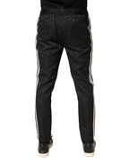 Black Floral Brocade Skinny Men Dress Pants