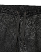 Black Floral Brocade Skinny Men Dress Pants