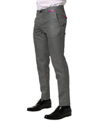 Gray Viscose Skinny Men Dress Trouser Pants