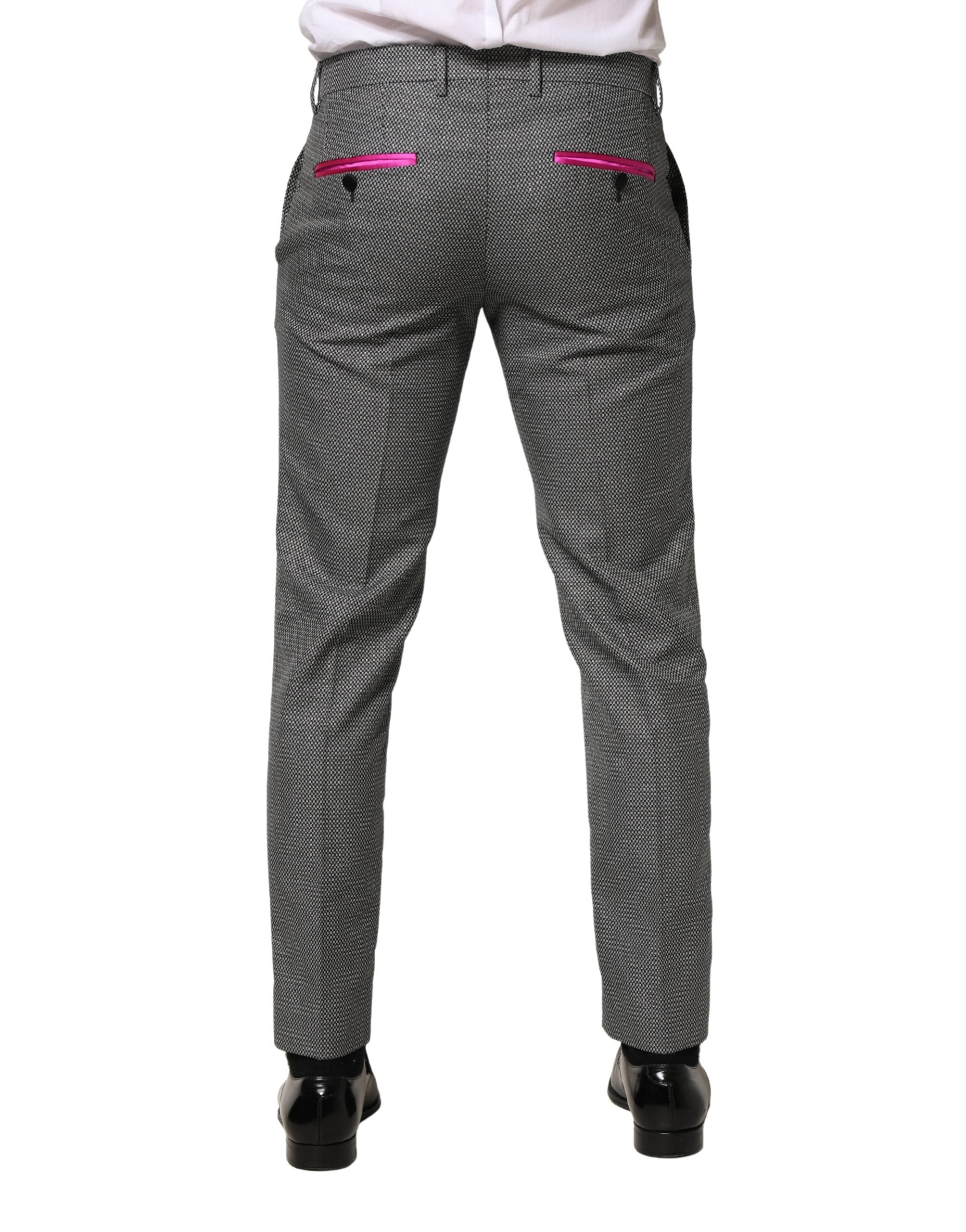 Gray Viscose Skinny Men Dress Trouser Pants