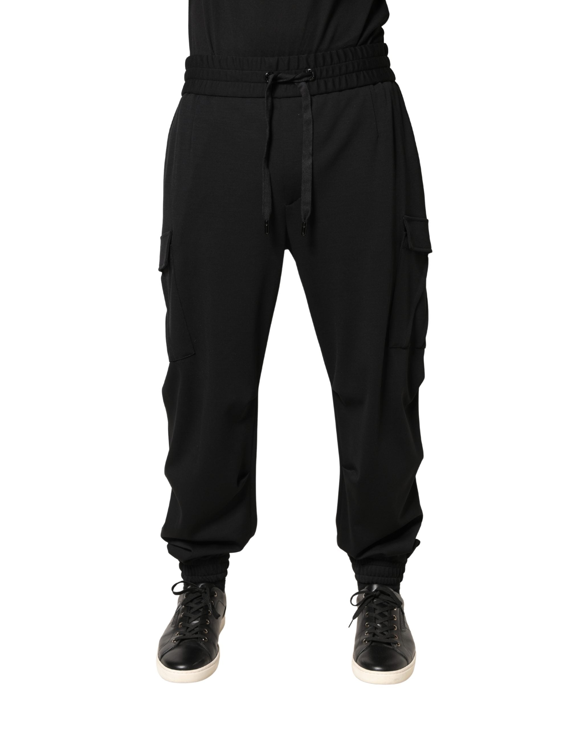 Black Polyester Cargo Jogger Men Trouser Pants