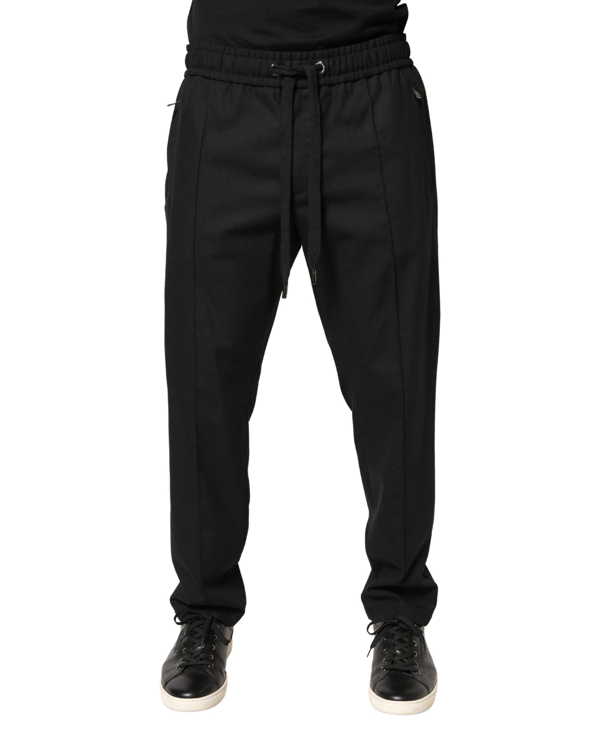 Black Wool Skinny Jogger Trouser Pants