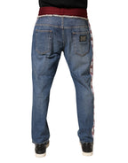 Blue Cotton Drawstring Straight Denim Jeans