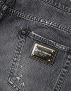 Dark Gray Tattered Cotton Loose Denim Jeans