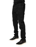 Black Tattered Skinny Cotton Denim Jeans