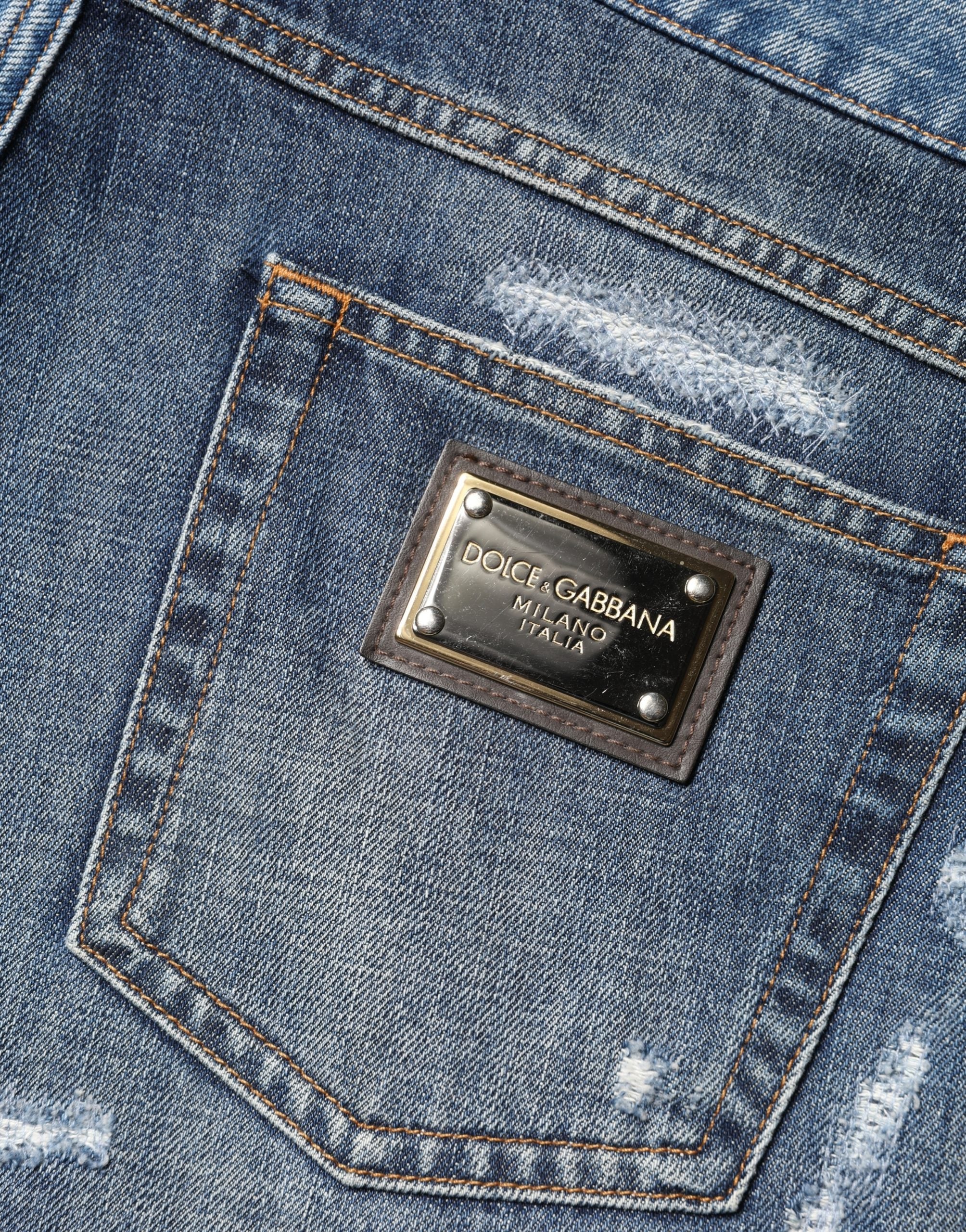 Blue Floral Embroidery Tattered Denim Shorts