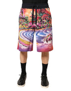 Multicolor Graphic Print Cotton Bermuda Shorts