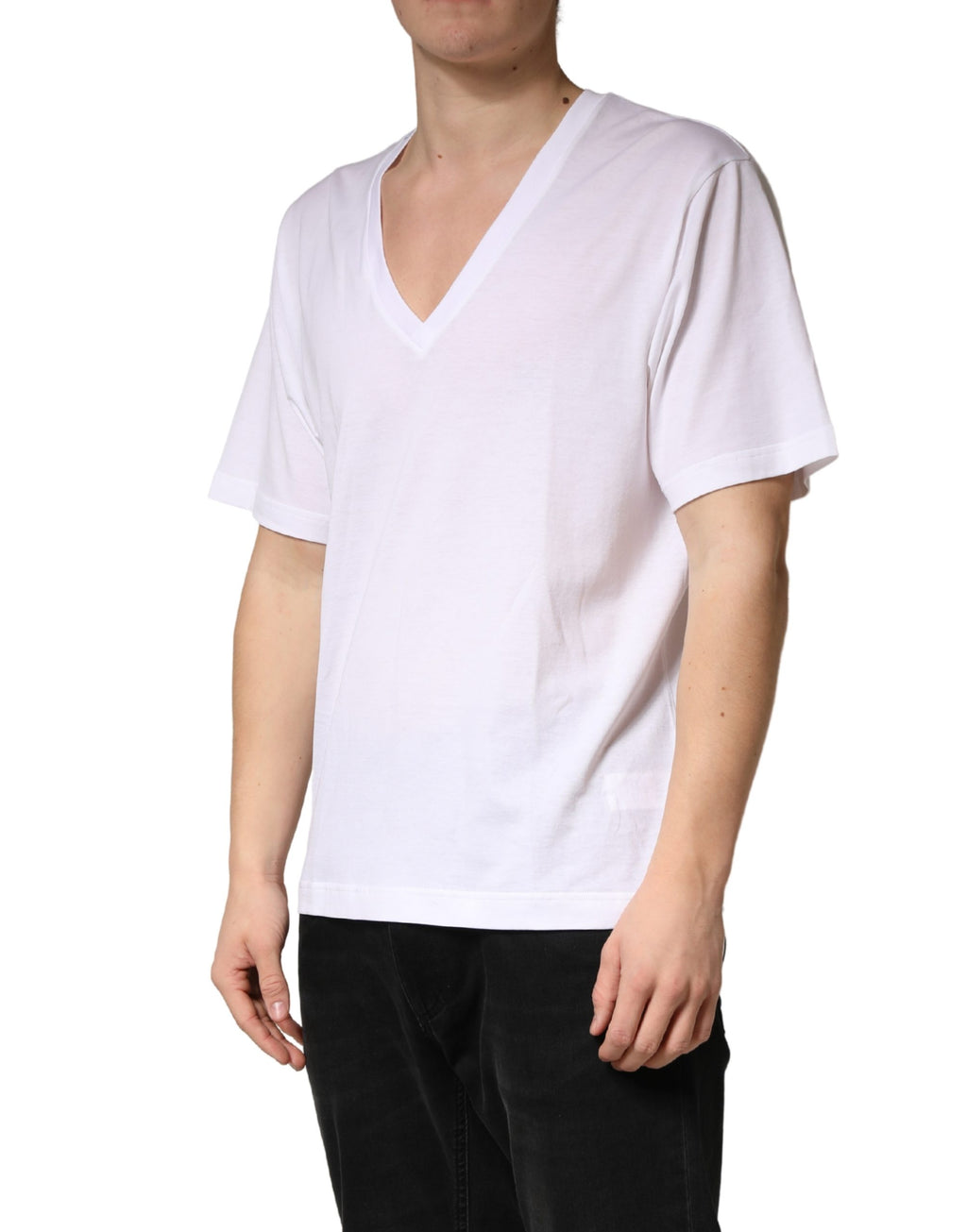 White Cotton Plain V-Neck Men Shirt T-shirt