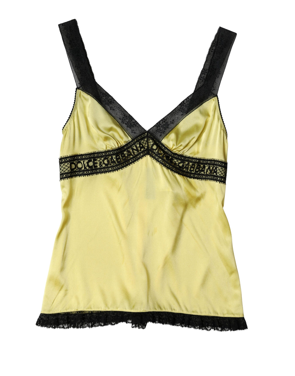 Yellow Silk Lace Trim Lingerie Top Underwear