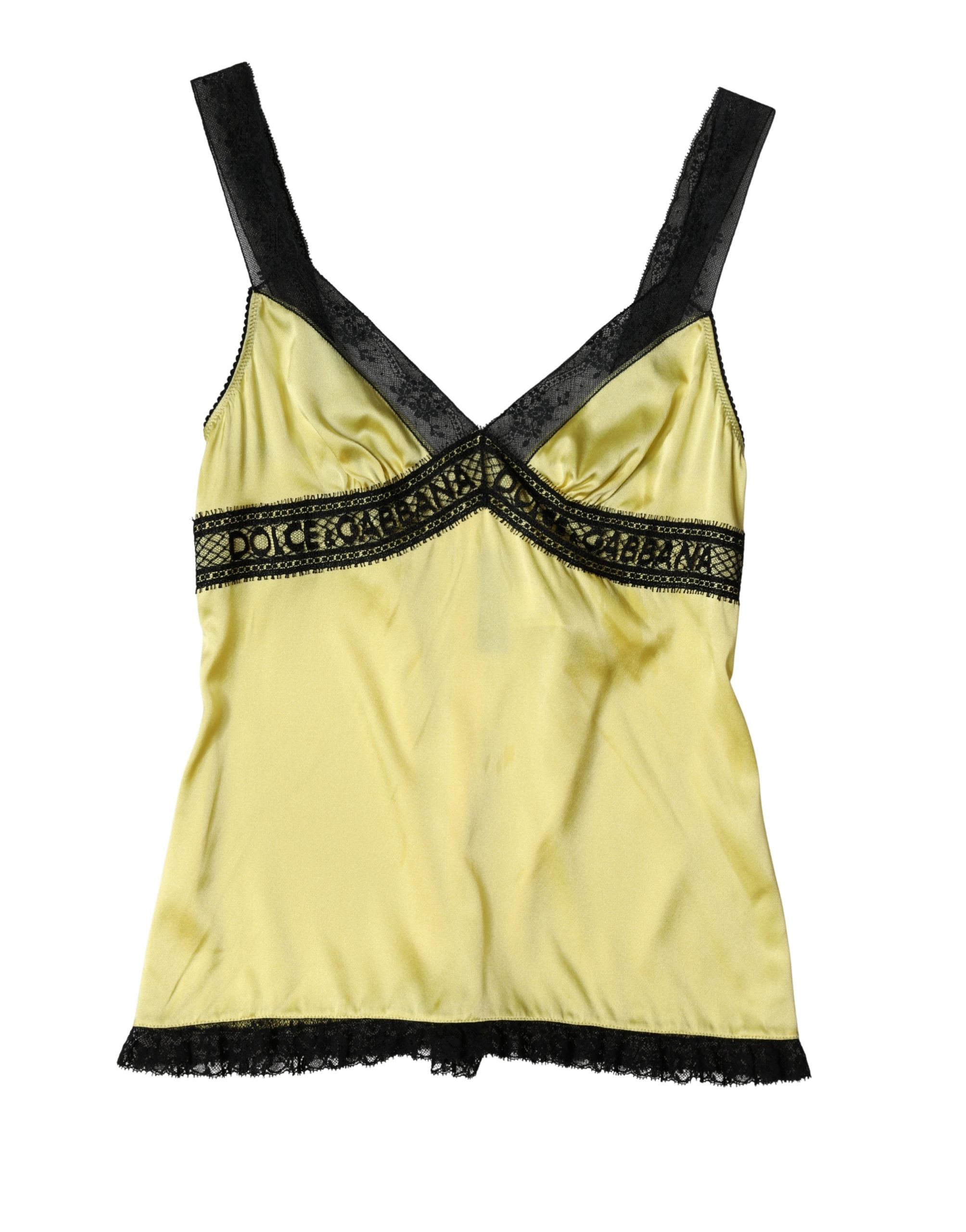 Yellow Silk Lace Trim Lingerie Top Underwear