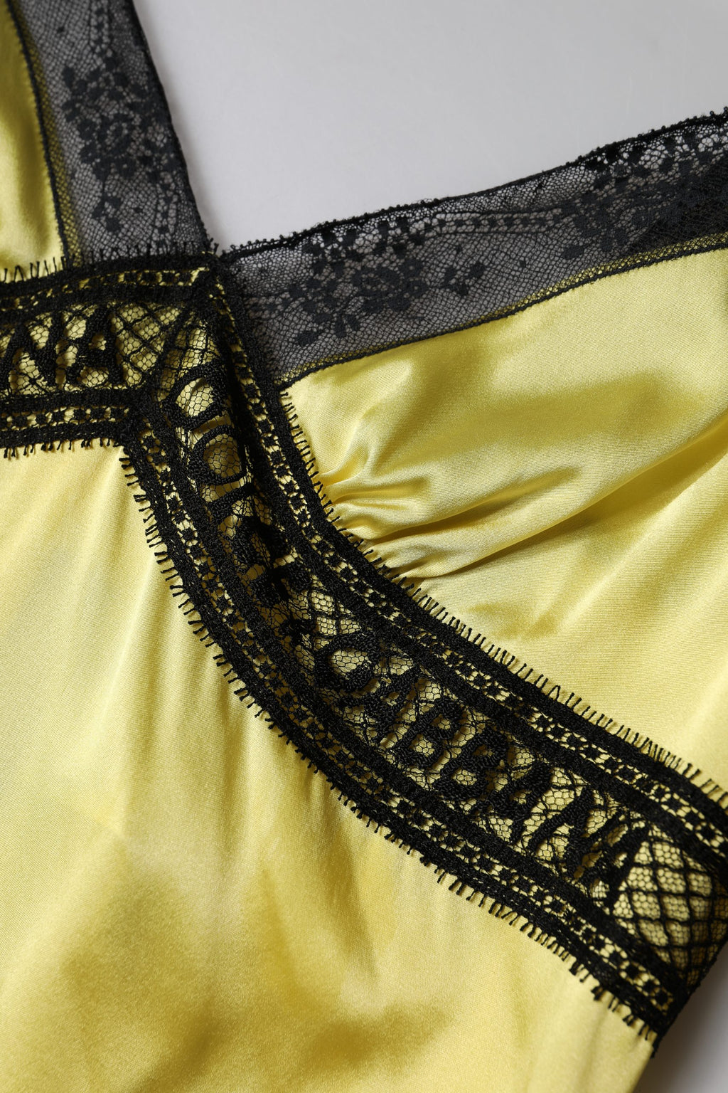 Yellow Silk Lace Trim Lingerie Top Underwear