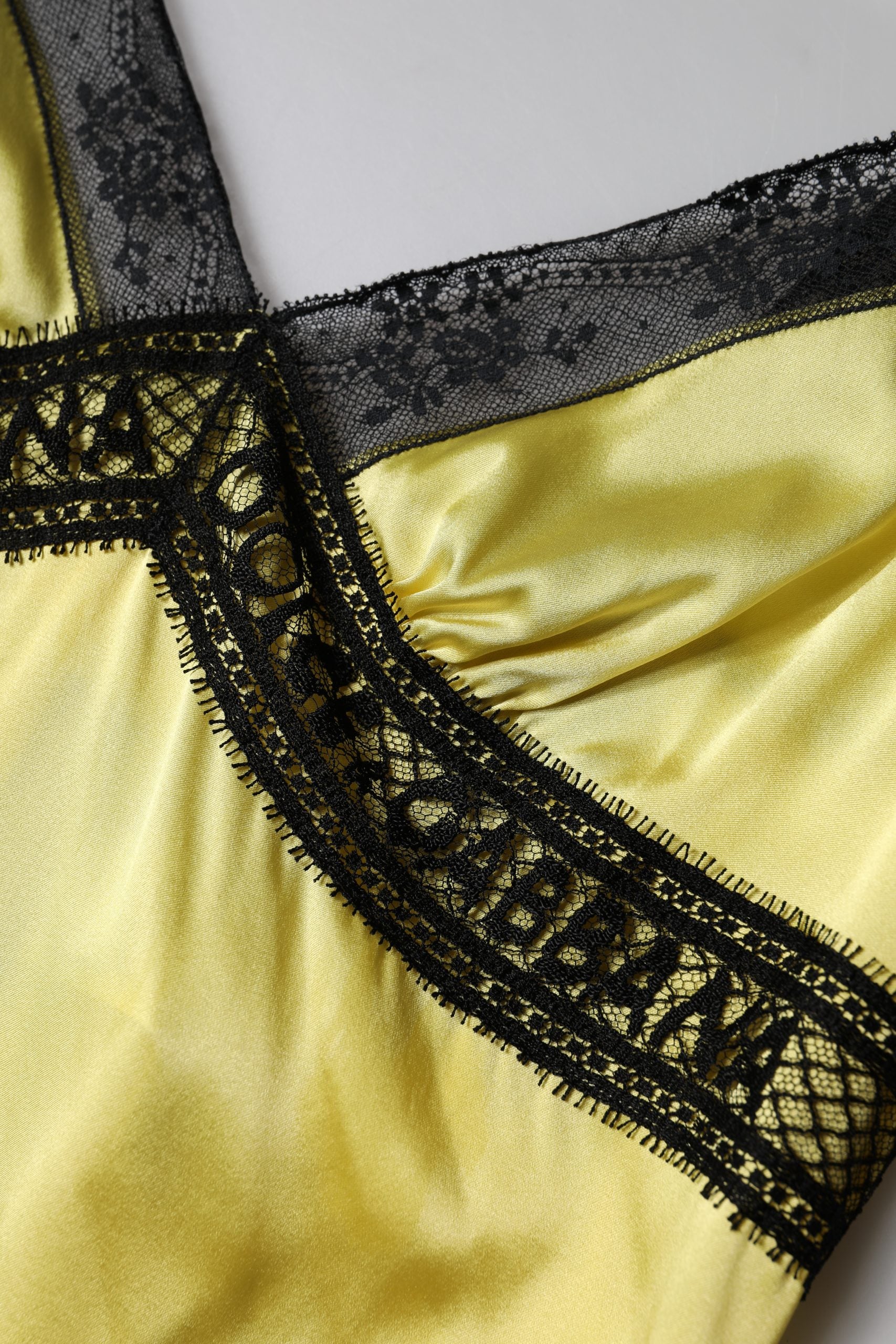Yellow Silk Lace Trim Lingerie Top Underwear