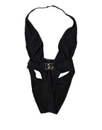 Black DG Nylon One-Piece Swimsuit Swimwear