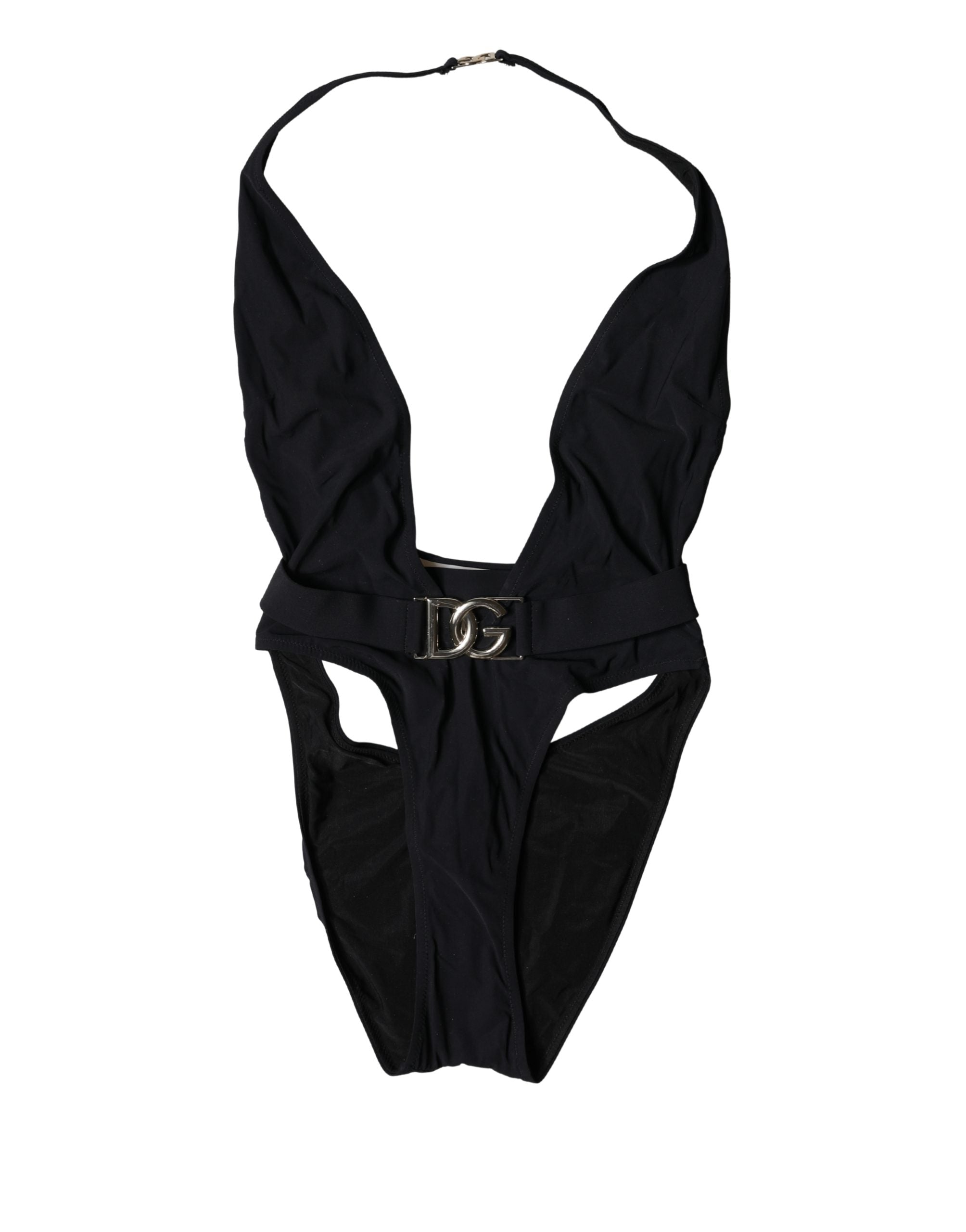 Black DG Nylon One-Piece Swimsuit Swimwear