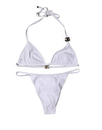 White Logo Swimsuit 2 Piece Top Bottom Swimwear