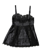 Black Silk Lace Trim Lingerie Top Underwear