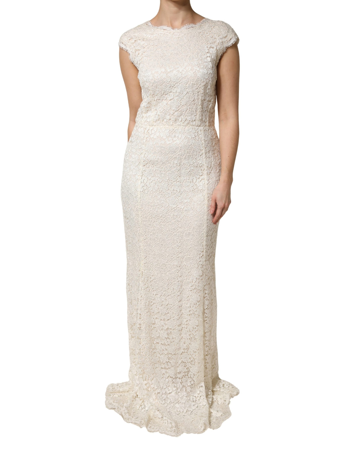 White Lace Viscose Sheath Long Gown Dress