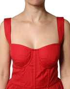 Red Cotton A-Line Sleeveless Mini Dress