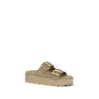 Beige Calf Leather Bos Taurus Platform Sandals