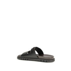 Black Calf Leather Bos Taurus Flat Sandals