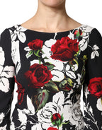 Black Floral Viscose Bodycon Long Gown Dress
