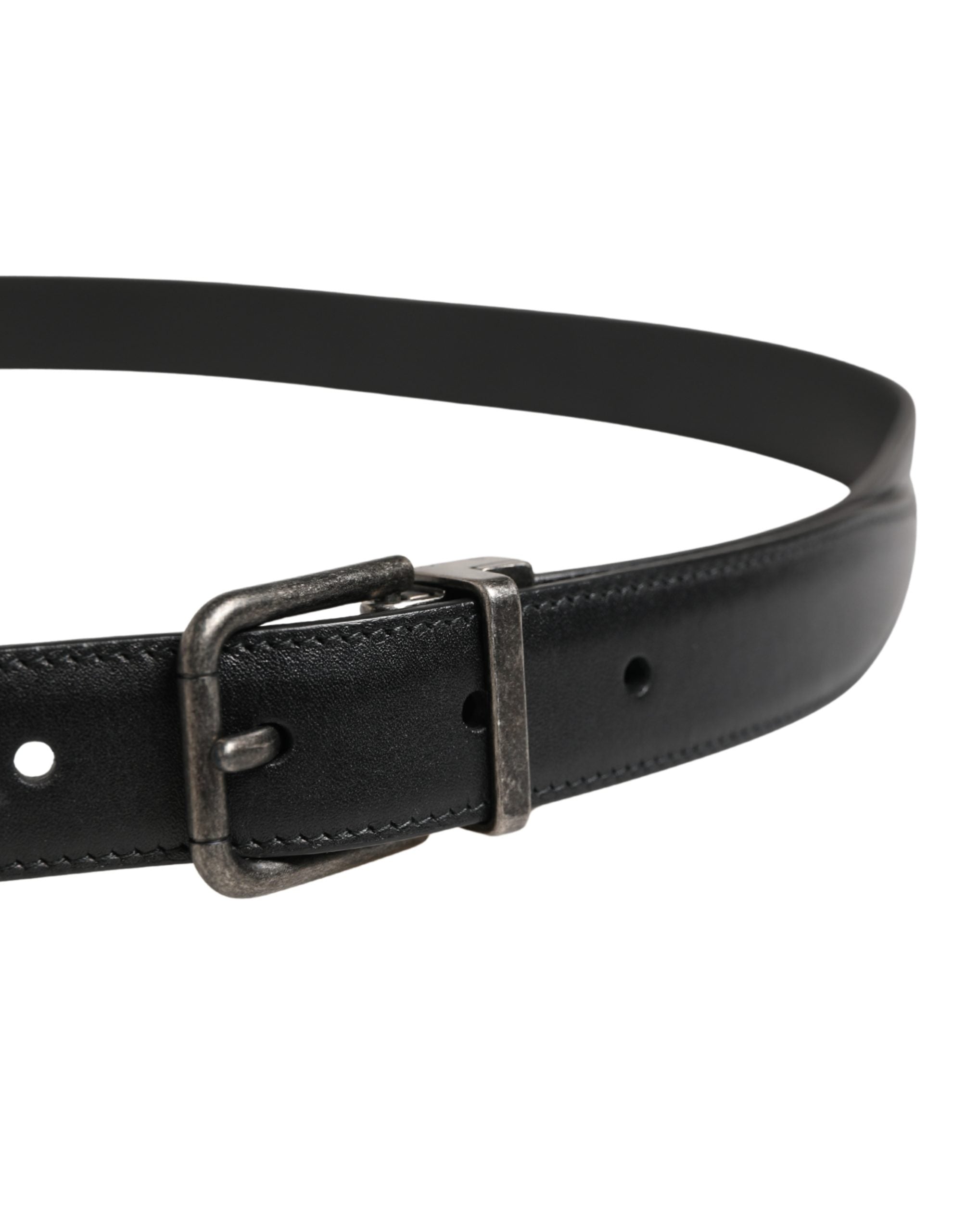 Men Black Classic Leather Metal Buckle Belt