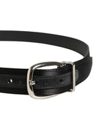 Men Black Classic Leather Metal Buckle Belt