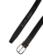 Men Black Classic Leather Metal Buckle Belt