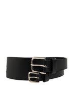 Black Double Strap Leather Silver Buckle Belt