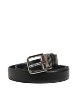 Men Black Classic Leather Metal Buckle Belt