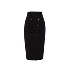 Black Elastane Midi Skirt