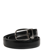 Men Black Classic Leather Metal Buckle Belt