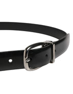 Men Black Classic Leather Metal Buckle Belt