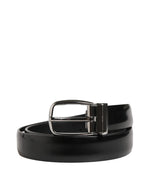 Men Black Classic Leather Metal Buckle Belt