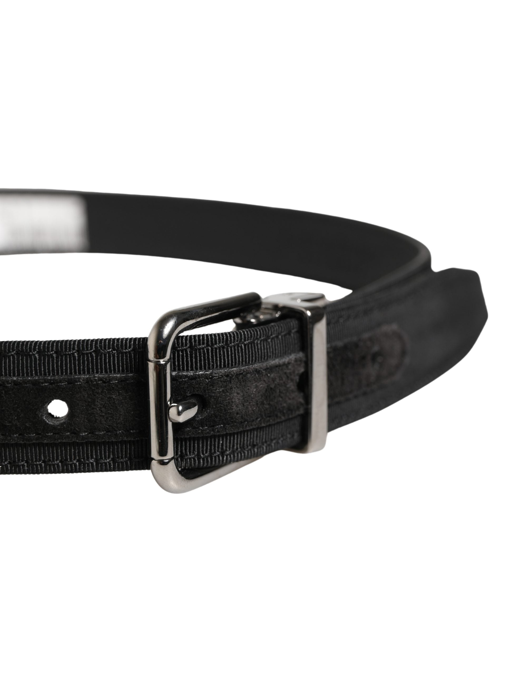 Men Black Viscose Leather Metal Buckle Belt